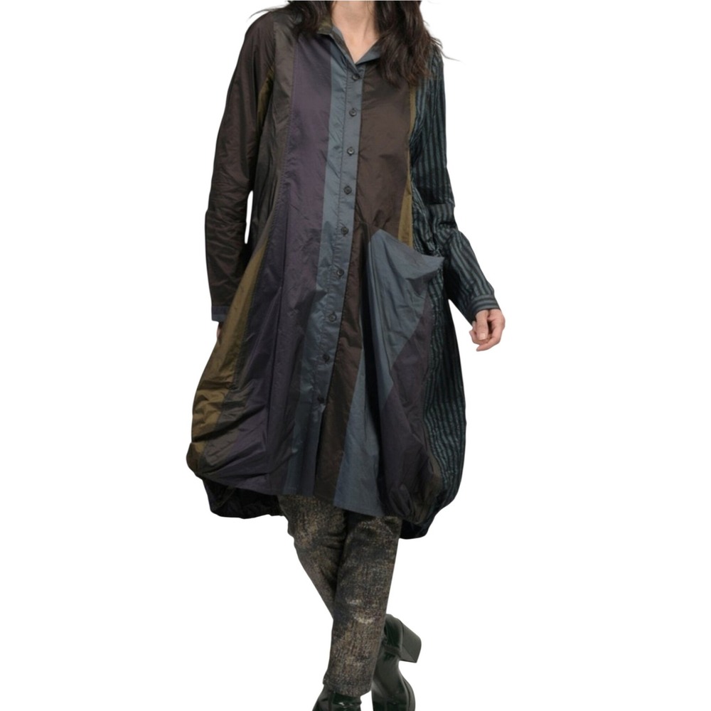 Alemblika Wonderful Dress River Taffeta Stripe Print Shirt Dress US 14-16 NWT‎
